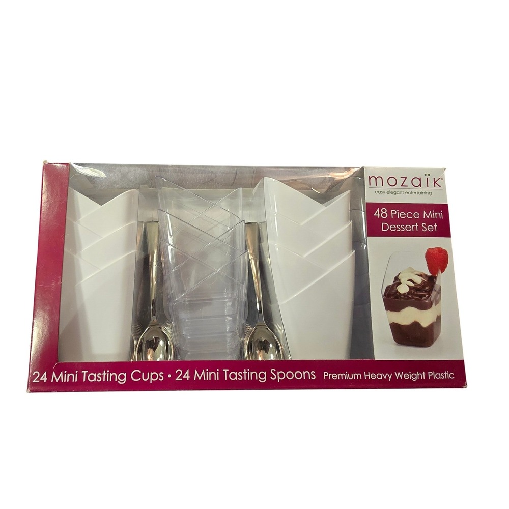 Mozaik 48 Piece Mini‎ Dessert Set 24 Tasting Cups 24 Silver Spoons MMDTC48 NEW